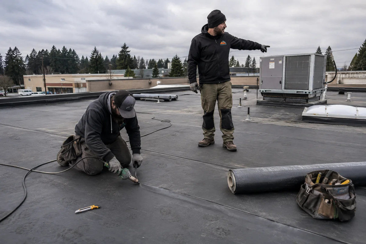 Commercial Roofing underway on a property in Federal Way, WA