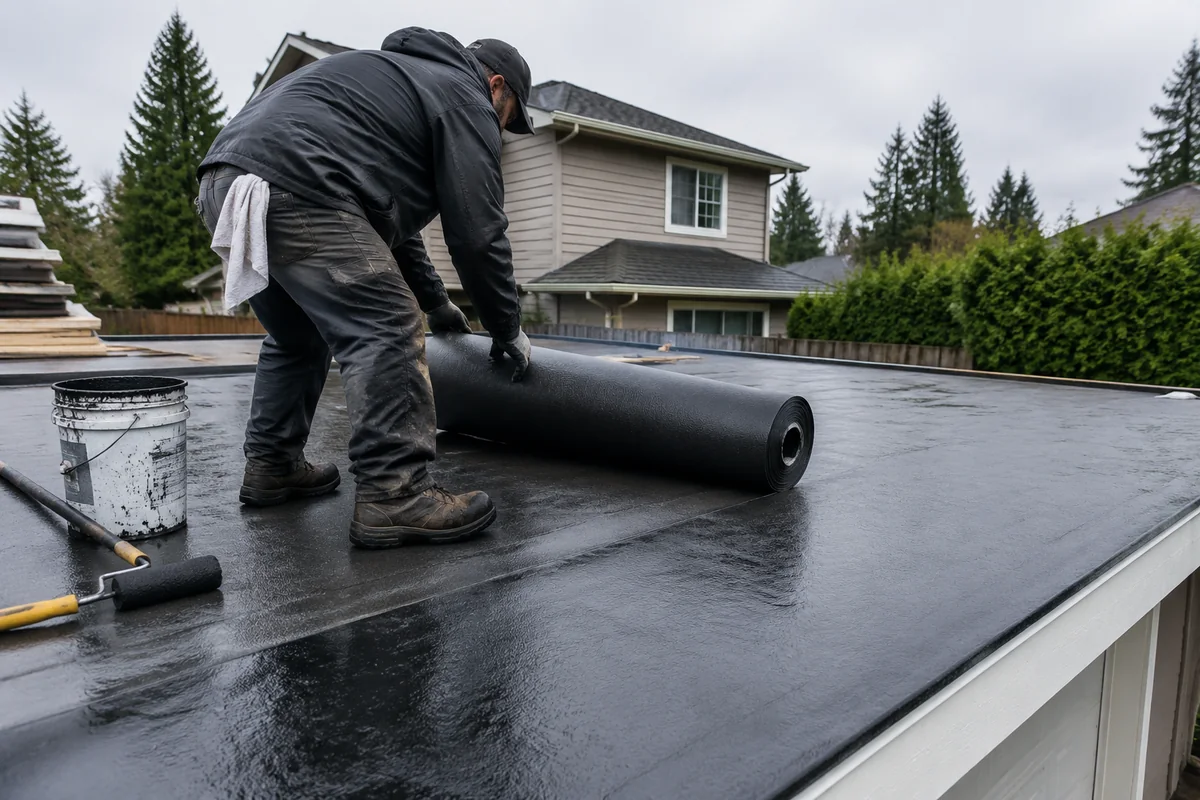 Flat Roof Replacement underway on a property in Federal Way, WA